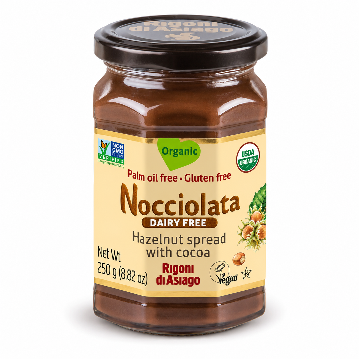 Rigoni di Asiago Hazelnut and Cocoa Spread Organic Dairy Free 9.52 oz Rigoni Di Asiago